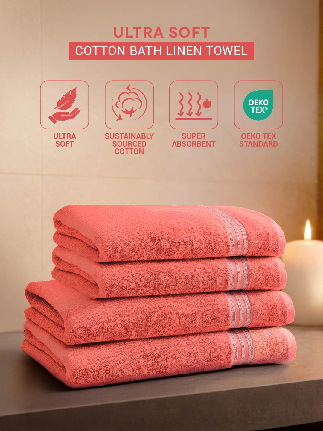 Swift Flow 100% Cotton Bath Towel, 500 GSM, Solid, Red