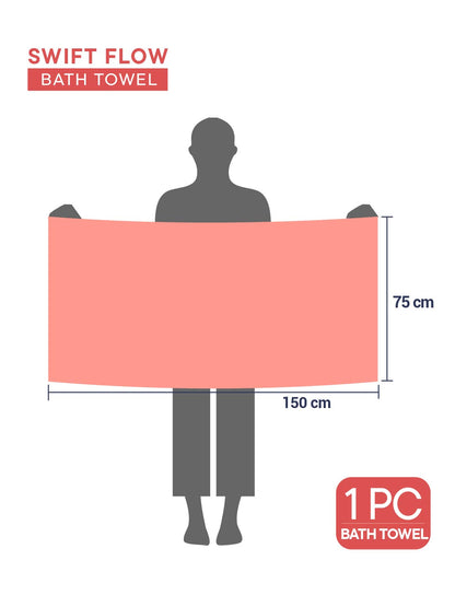 Swift Flow 100% Cotton Bath Towel, 500 GSM, Solid, Red