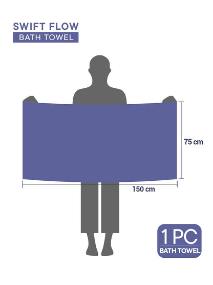 Swift Flow 100% Cotton Bath Towel, 500 GSM, Solid, Blue