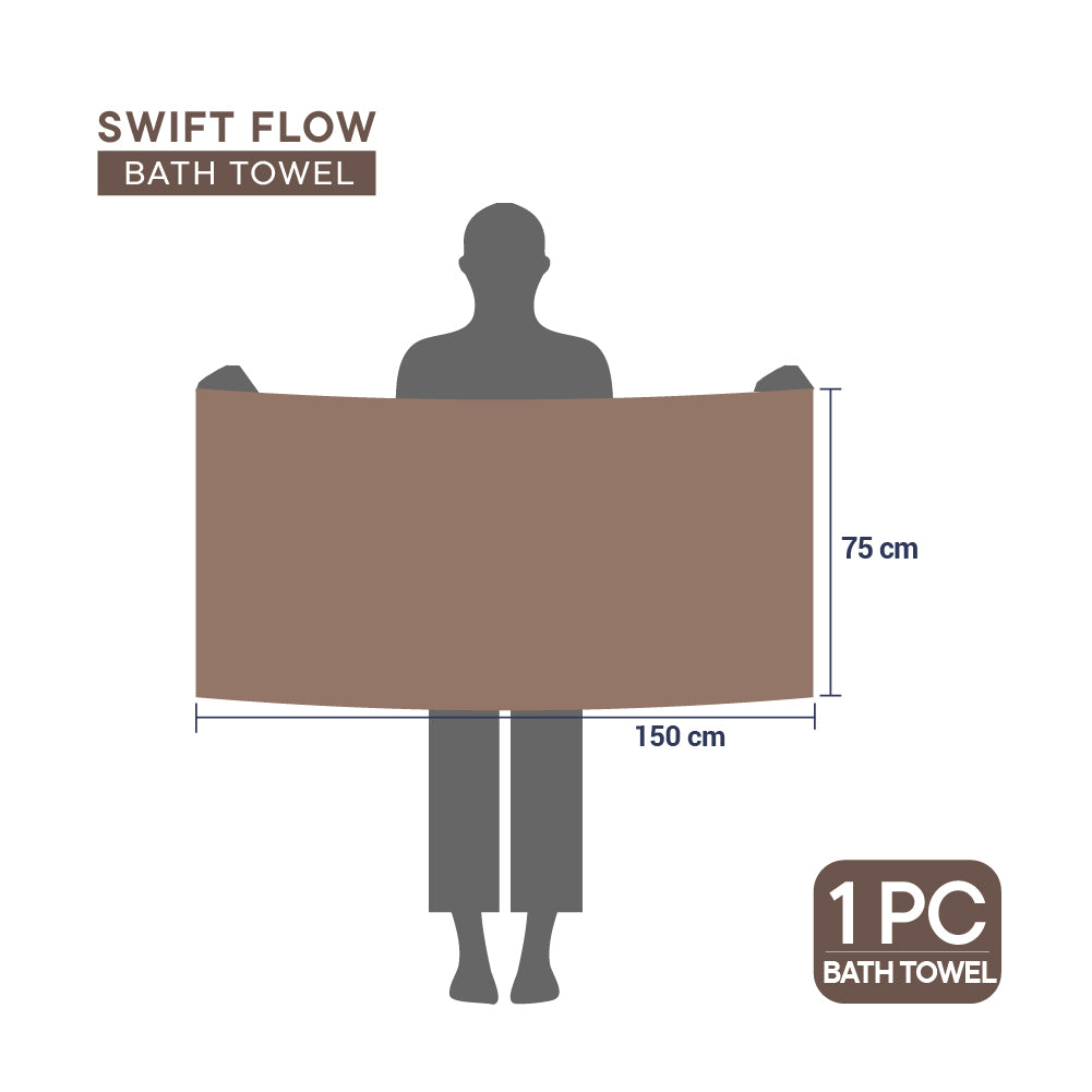 Swift Flow 100% Cotton Bath Towel, 500 GSM, Solid, Dark Brown