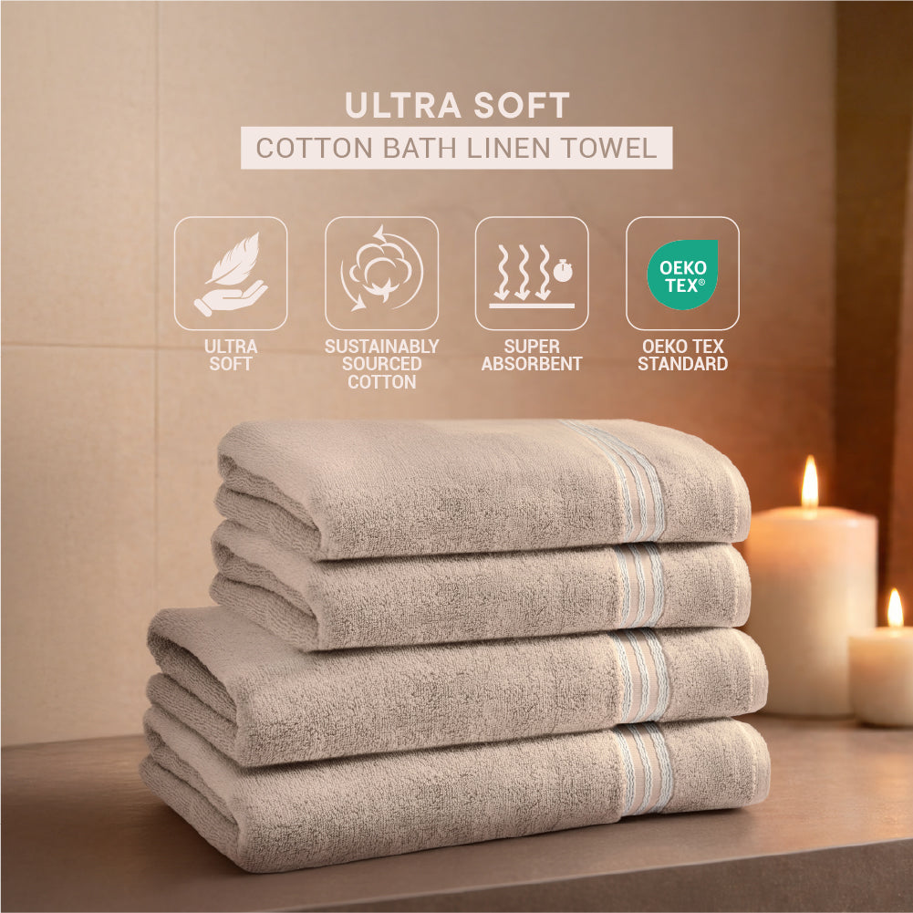 Swift Flow 100% Cotton Bath Towel, 500 GSM, Solid, Beige