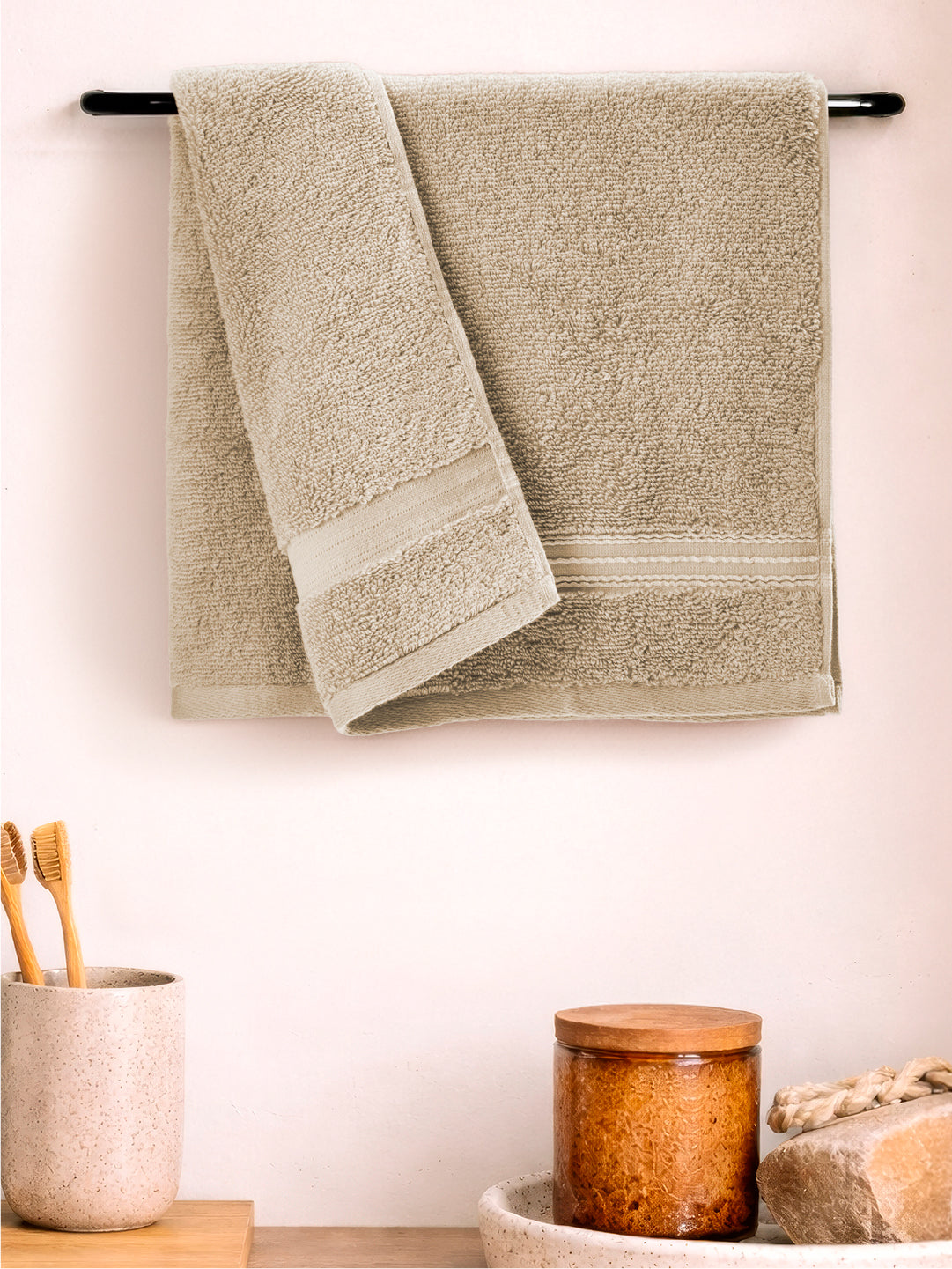 Swift Flow 100% Cotton Hand Towel, 500 GSM, Solid, Light Brown