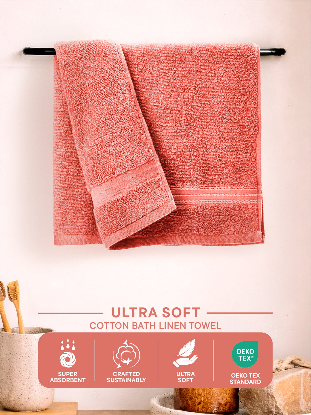 Swift Flow 100% Cotton Hand Towel, 500 GSM, Solid, Red