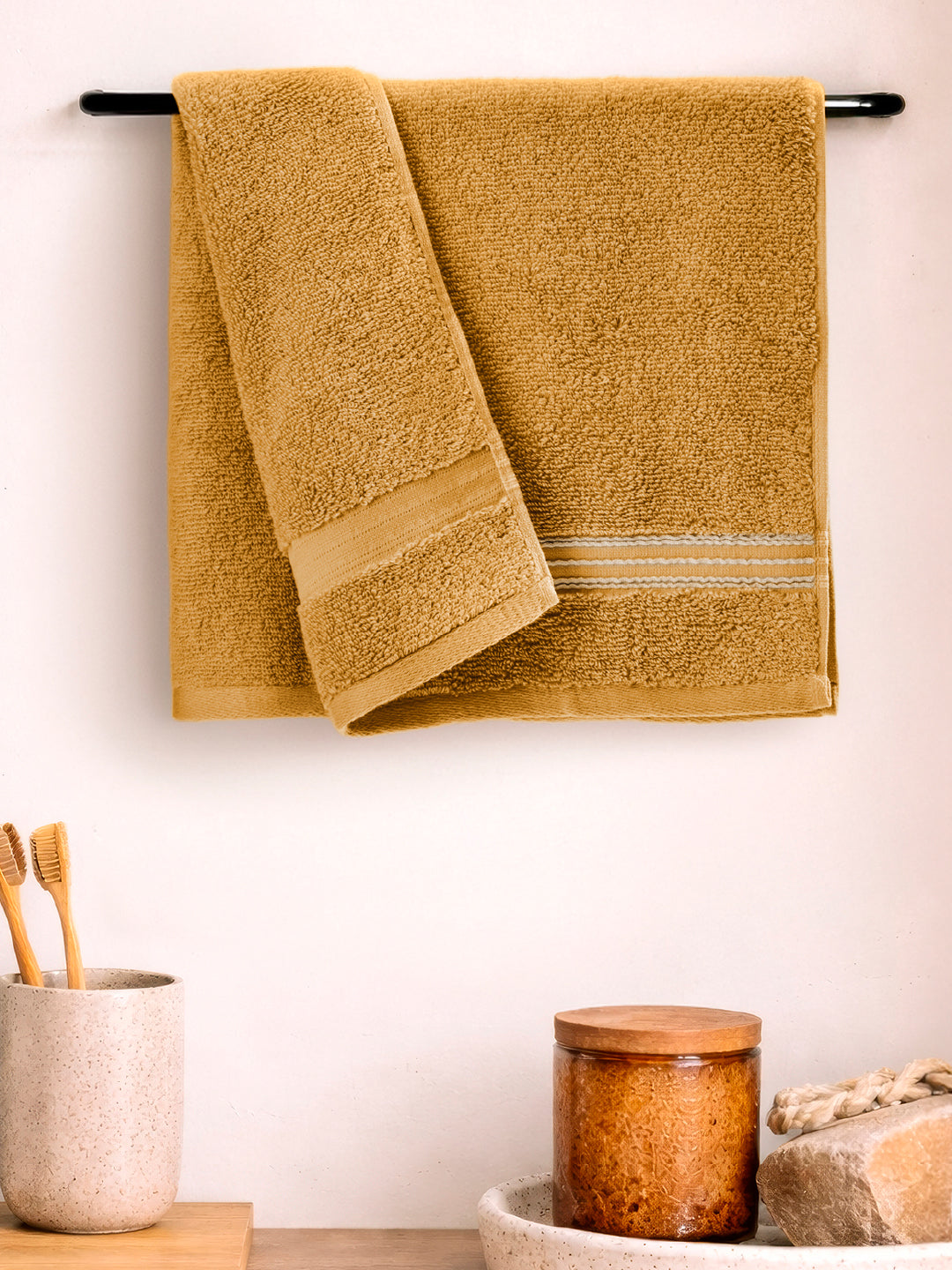 Swift Flow 100% Cotton Hand Towel, 500 GSM, Solid, Gold