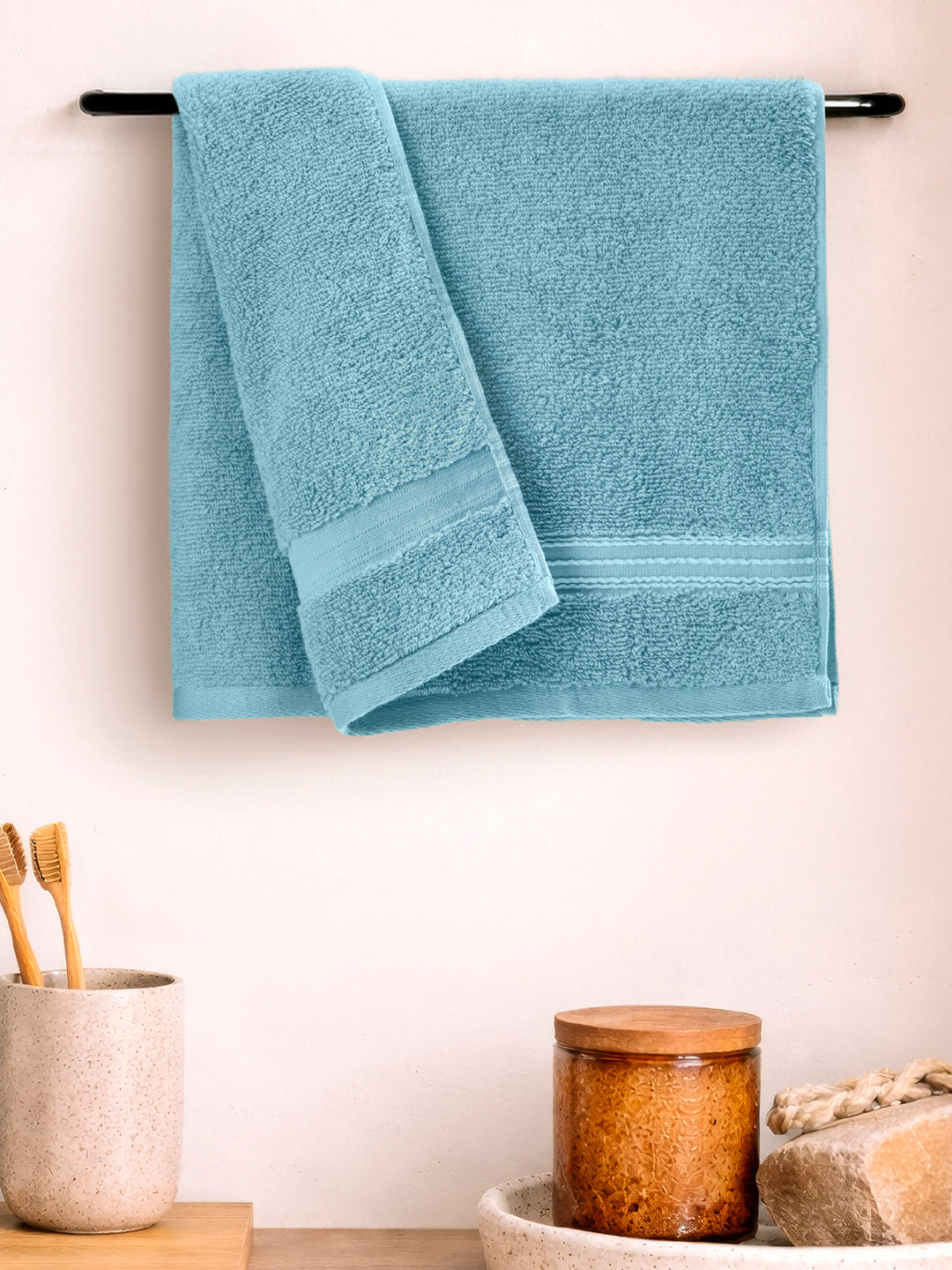 Swift Flow 100% Cotton Hand Towel, 500 GSM, Solid, Light Blue