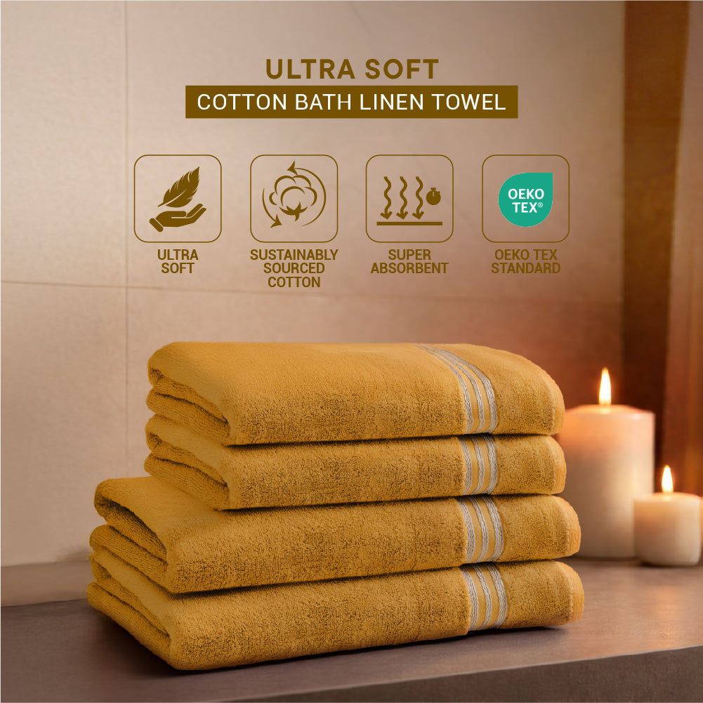 Swift Flow 100% Cotton Large Towel, 500 GSM, Solid, Gold