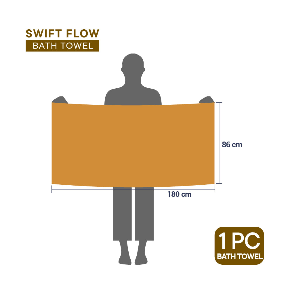 Swift Flow 100% Cotton Large Towel, 500 GSM, Solid, Gold