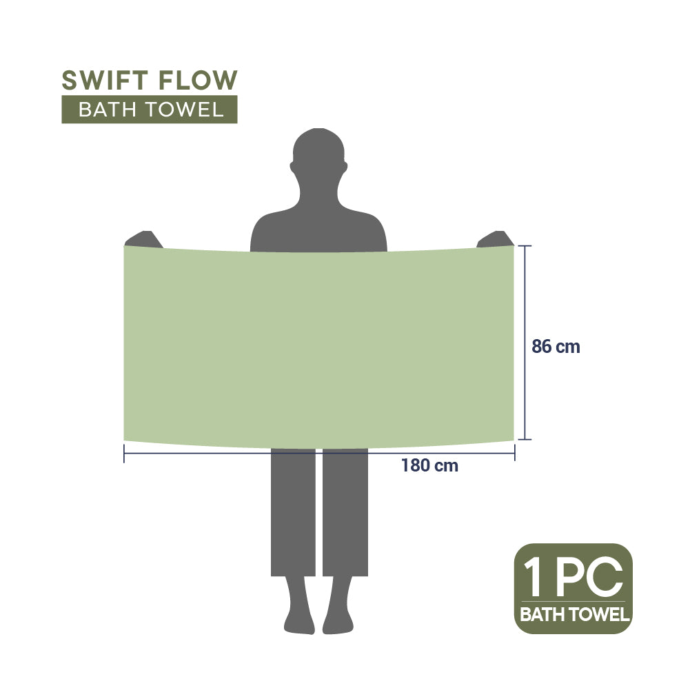 Swift Flow 100% Cotton Large Towel, 500 GSM, Solid, Light Green