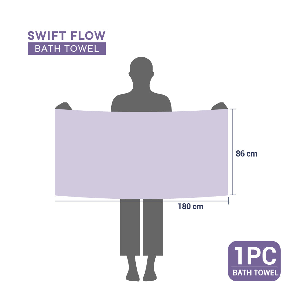 Swift Flow 100% Cotton Large Towel, 500 GSM, Solid, Light Violet