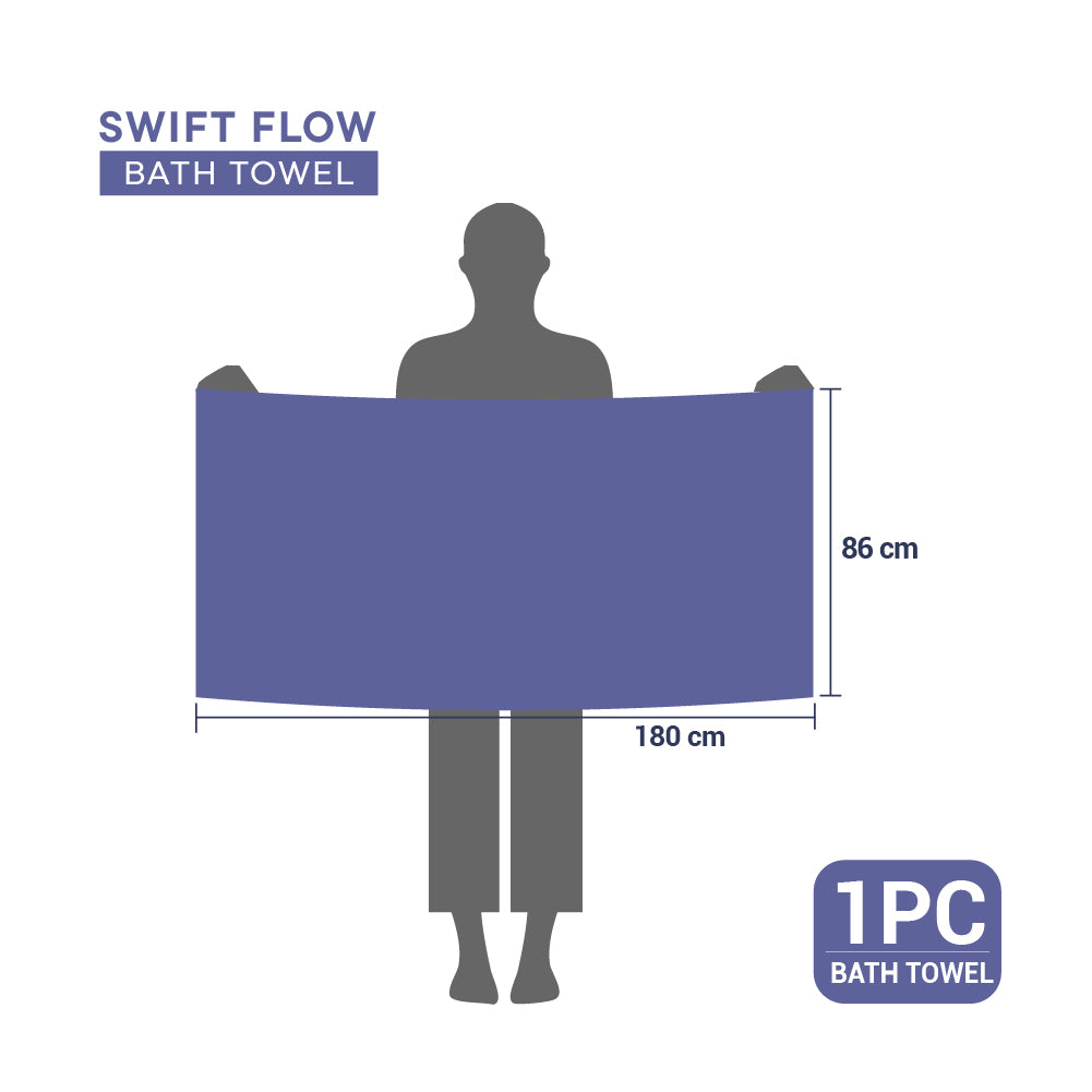 Swift Flow 100% Cotton Large Towel, 500 GSM, Solid, Blue