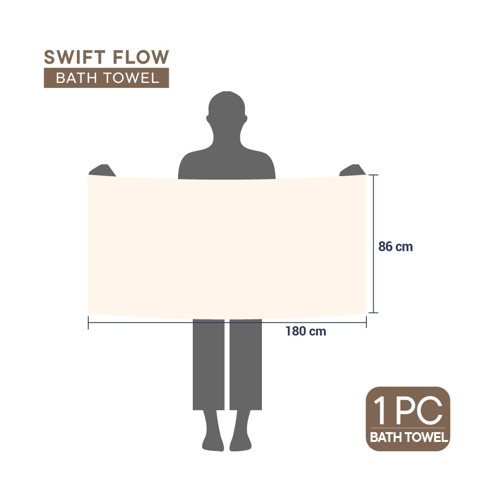 Swift Flow 100% Cotton Large Towel, 500 GSM, Solid, Beige