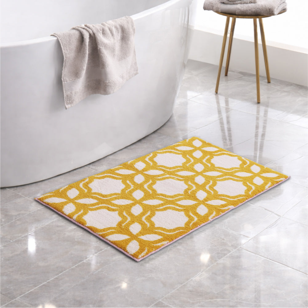 Jacaqua Polyester Large Bath Mat, 1677 GSM, Floral, Yellow