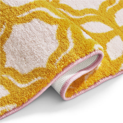 Jacaqua Polyester Large Bath Mat, 1677 GSM, Floral, Yellow
