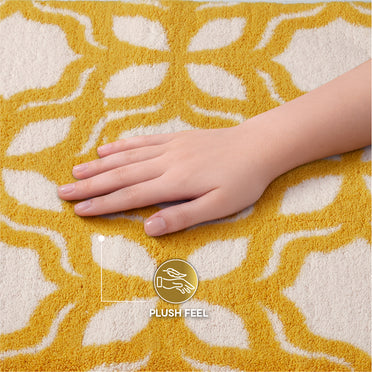 Jacaqua Polyester Large Bath Mat, 1677 GSM, Floral, Yellow