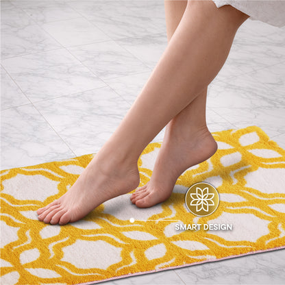 Jacaqua Polyester Large Bath Mat, 1677 GSM, Floral, Yellow