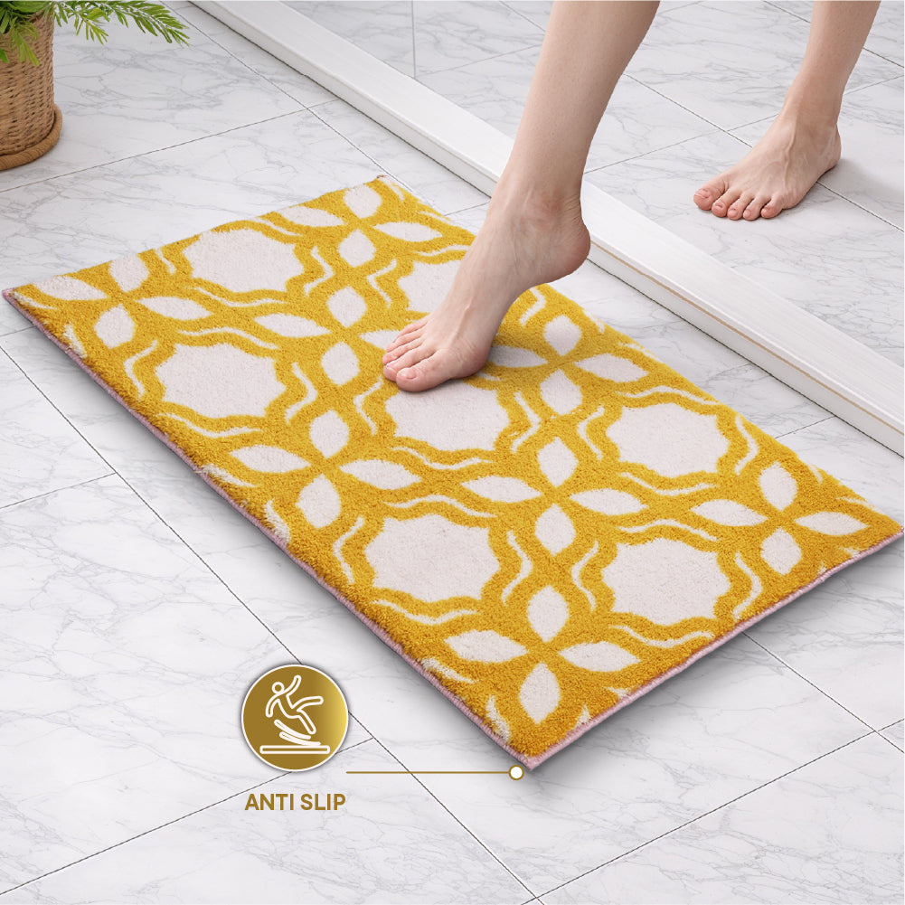 Jacaqua Polyester Large Bath Mat, 1677 GSM, Floral, Yellow
