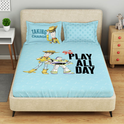 Kids 100 % Cotton Double Bedsheet, 132 TC, Character, Turquoise Green