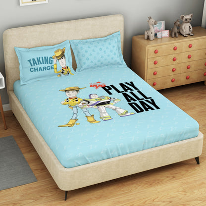 Kids 100 % Cotton Double Bedsheet, 132 TC, Character, Turquoise Green