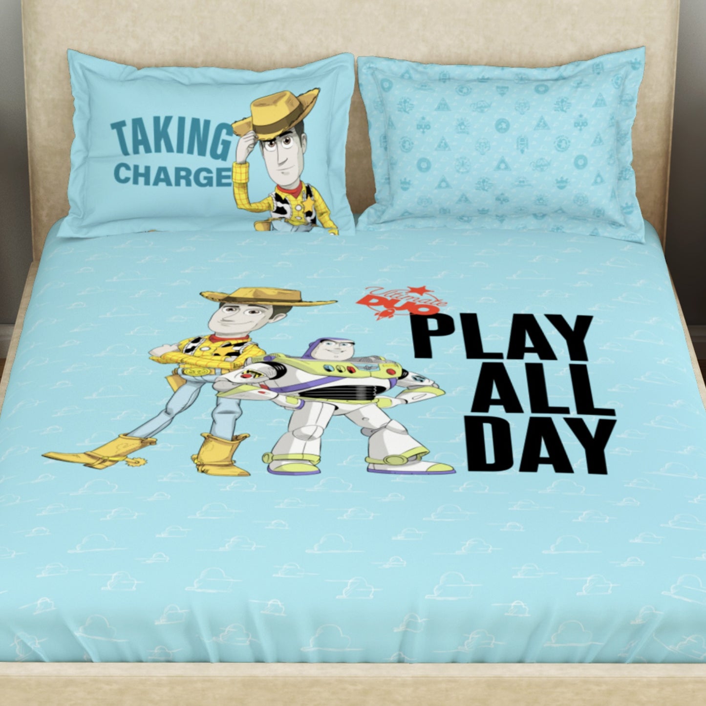 Kids 100 % Cotton Double Bedsheet, 132 TC, Character, Turquoise Green