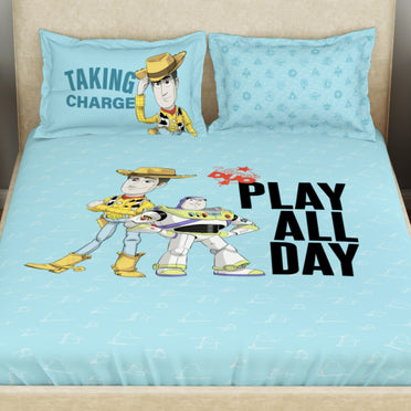 Kids 100 % Cotton Double Bedsheet, 132 TC, Character, Turquoise Green