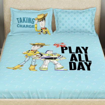 Kids 100 % Cotton Double Bedsheet, 132 TC, Character, Turquoise Green