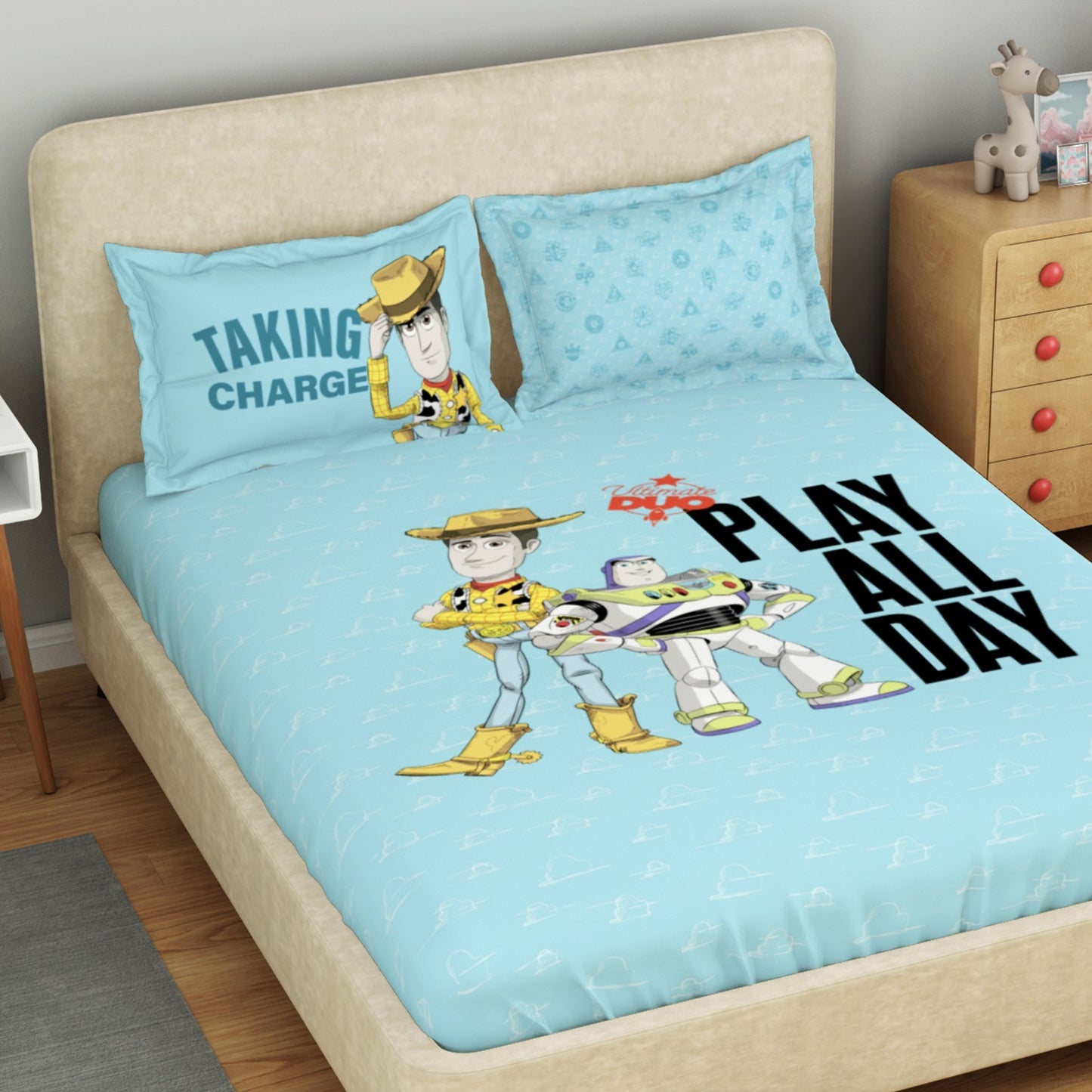 Kids 100 % Cotton Double Bedsheet, 132 TC, Character, Turquoise Green