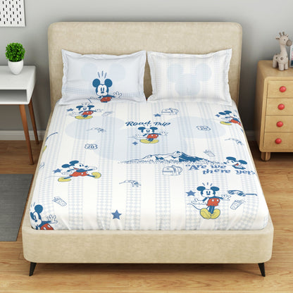 Kids 100 % Cotton Double Bedsheet, 132 TC, Character, White