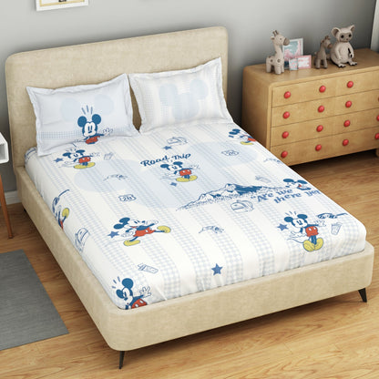 Kids 100 % Cotton Double Bedsheet, 132 TC, Character, White