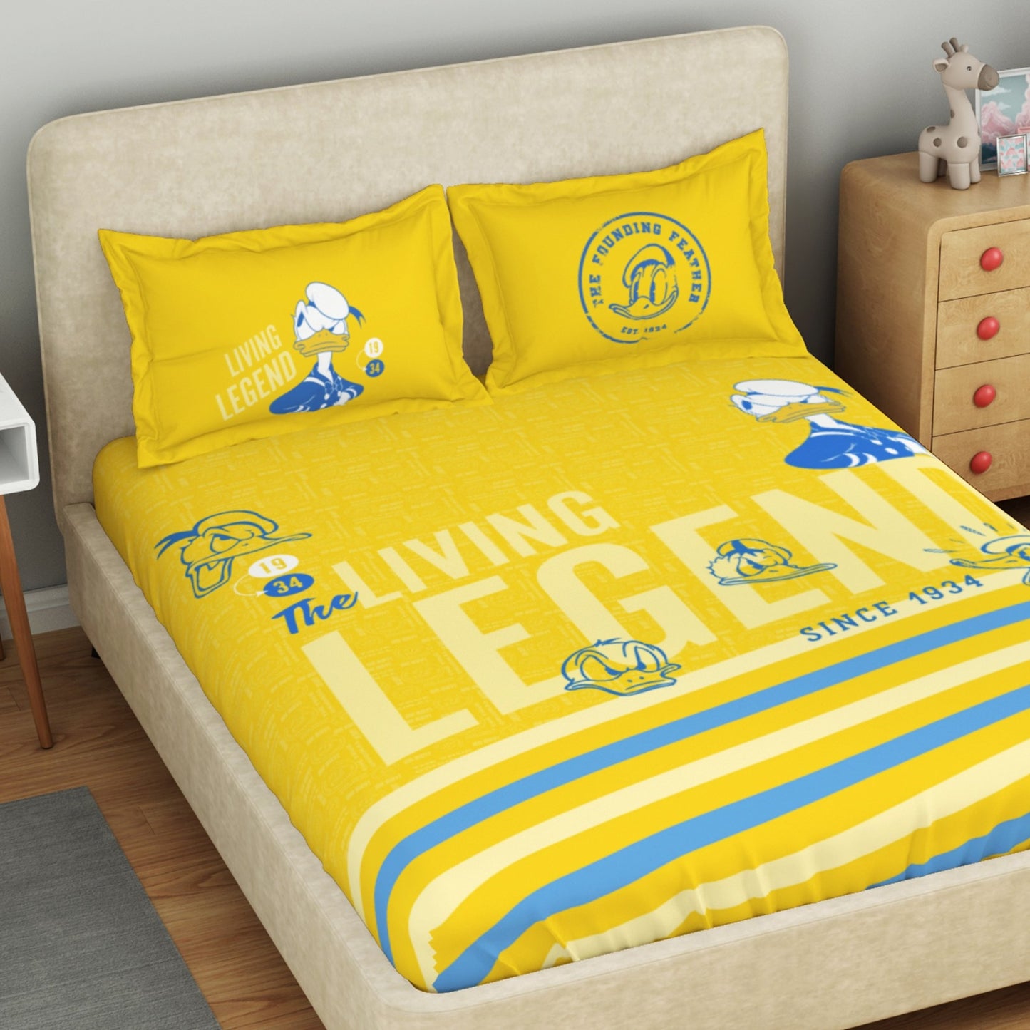 Kids 100 % Cotton Double Bedsheet, 132 TC, Character, Yellow