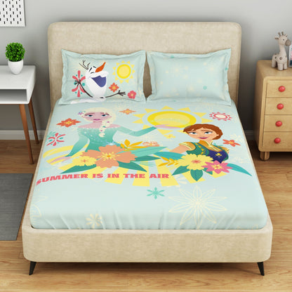 Kids 100 % Cotton Double Bedsheet, 132 TC, Character, Light Blue