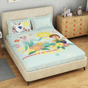 Kids 100 % Cotton Double Bedsheet, 132 TC, Character, Light Blue