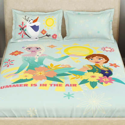 Kids 100 % Cotton Double Bedsheet, 132 TC, Character, Light Blue