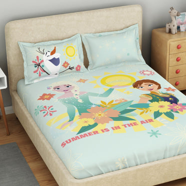 Kids 100 % Cotton Double Bedsheet, 132 TC, Character, Light Blue