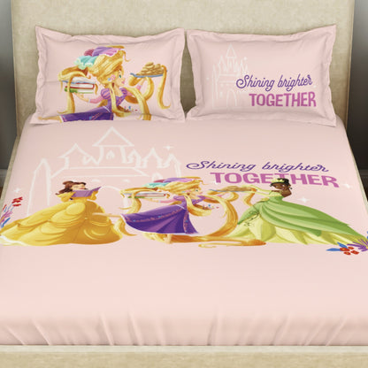 Kids 100 % Cotton Double Bedsheet, 132 TC, Character, Light Pink