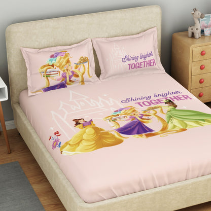 Kids 100 % Cotton Double Bedsheet, 132 TC, Character, Light Pink