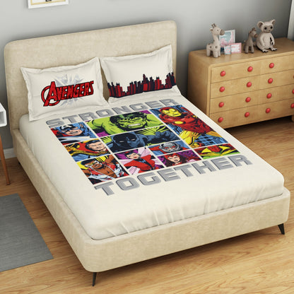 Kids 100 % Cotton Double Bedsheet, 132 TC, Character, Beige