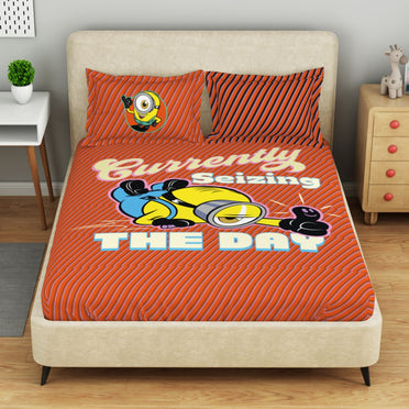 Kids 100 % Cotton Double Bedsheet, 132 TC, Character, Dark Orange