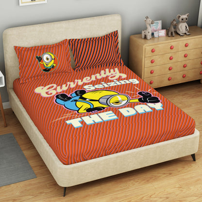 Kids 100 % Cotton Double Bedsheet, 132 TC, Character, Dark Orange