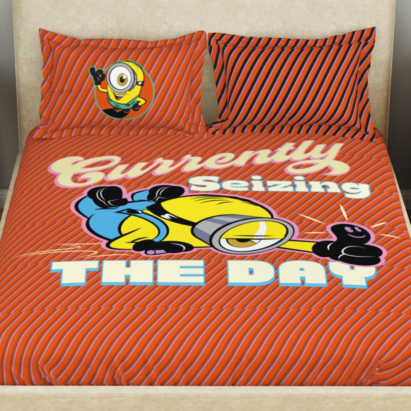 Kids 100 % Cotton Double Bedsheet, 132 TC, Character, Dark Orange