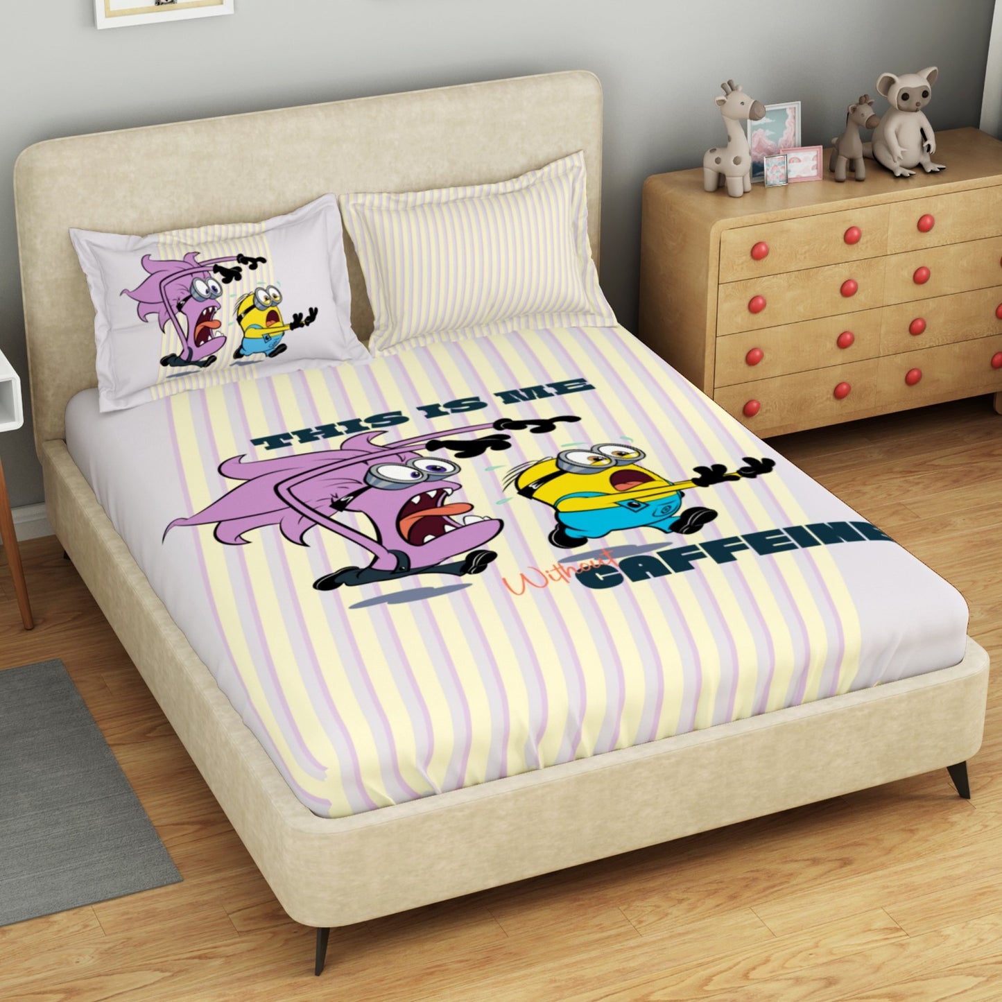 Kids 100 % Cotton Double Bedsheet, 132 TC, Character, Light Violet