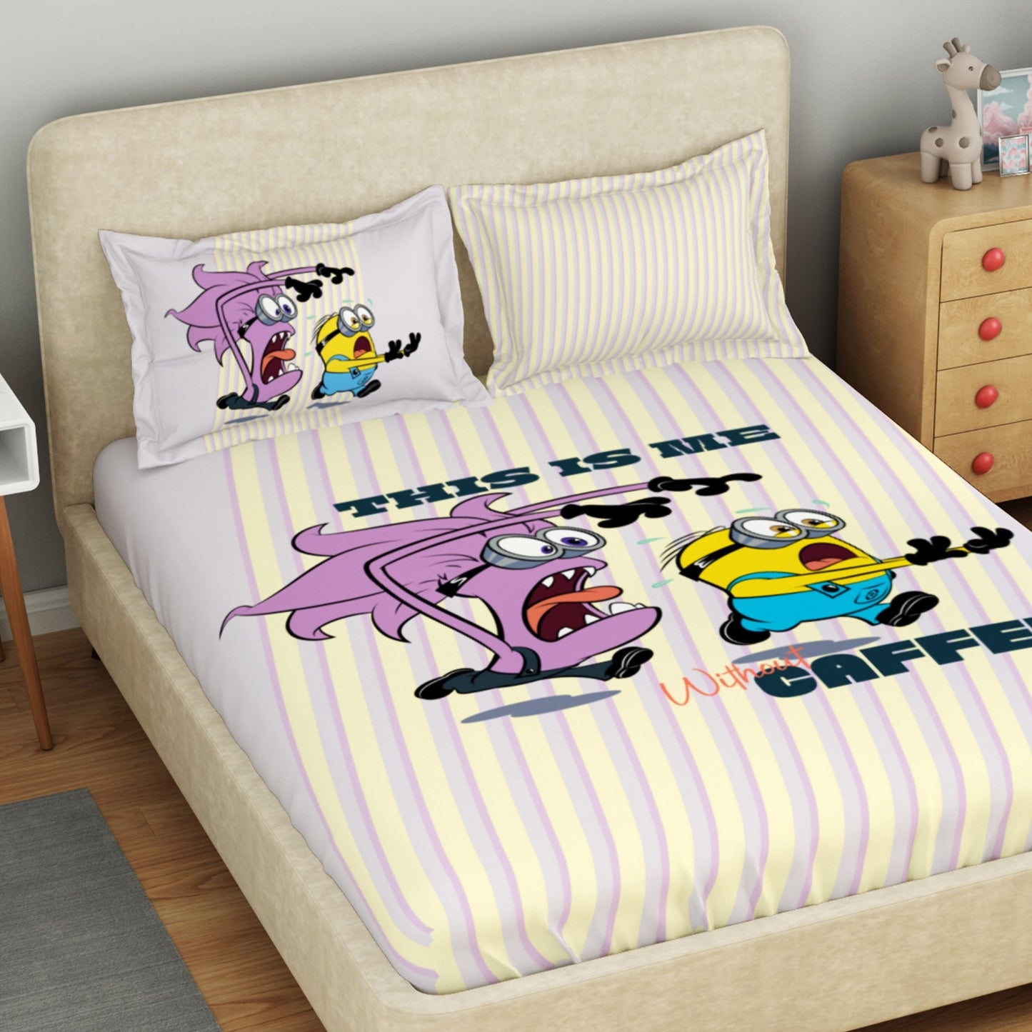 Kids 100 % Cotton Double Bedsheet, 132 TC, Character, Light Violet