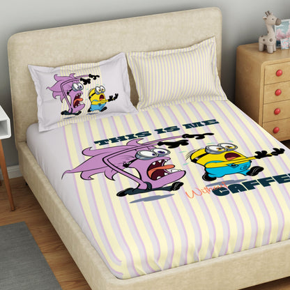 Kids 100 % Cotton Double Bedsheet, 132 TC, Character, Light Violet