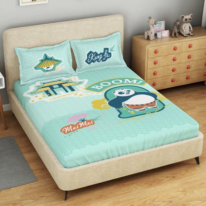 Kids 100 % Cotton Double Bedsheet, 132 TC, Character, Light Aqua