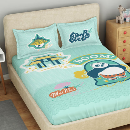 Kids 100 % Cotton Double Bedsheet, 132 TC, Character, Light Aqua