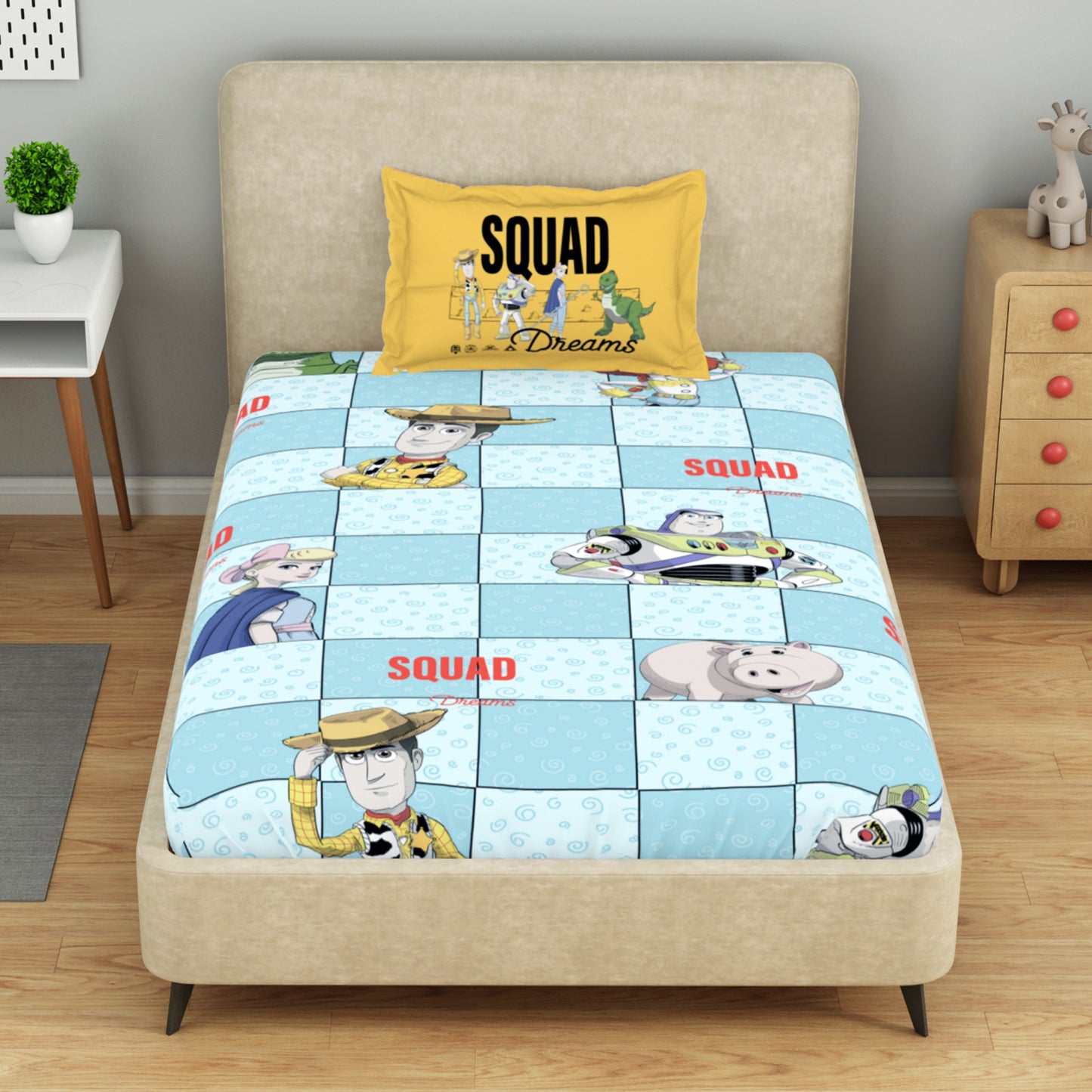 Kids 100 % Cotton Single Bedsheet, 132 TC, Character, Light Teal