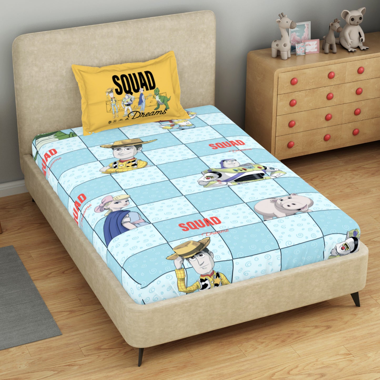 Kids 100 % Cotton Single Bedsheet, 132 TC, Character, Light Teal