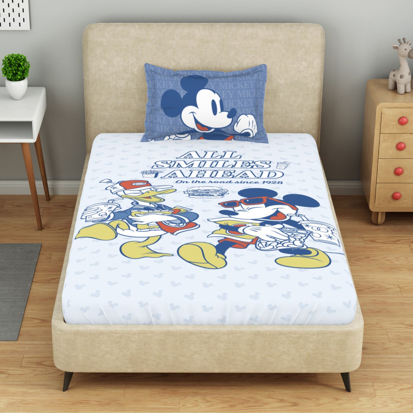 Kids 100 % Cotton Single Bedsheet, 132 TC, Character, Light Blue