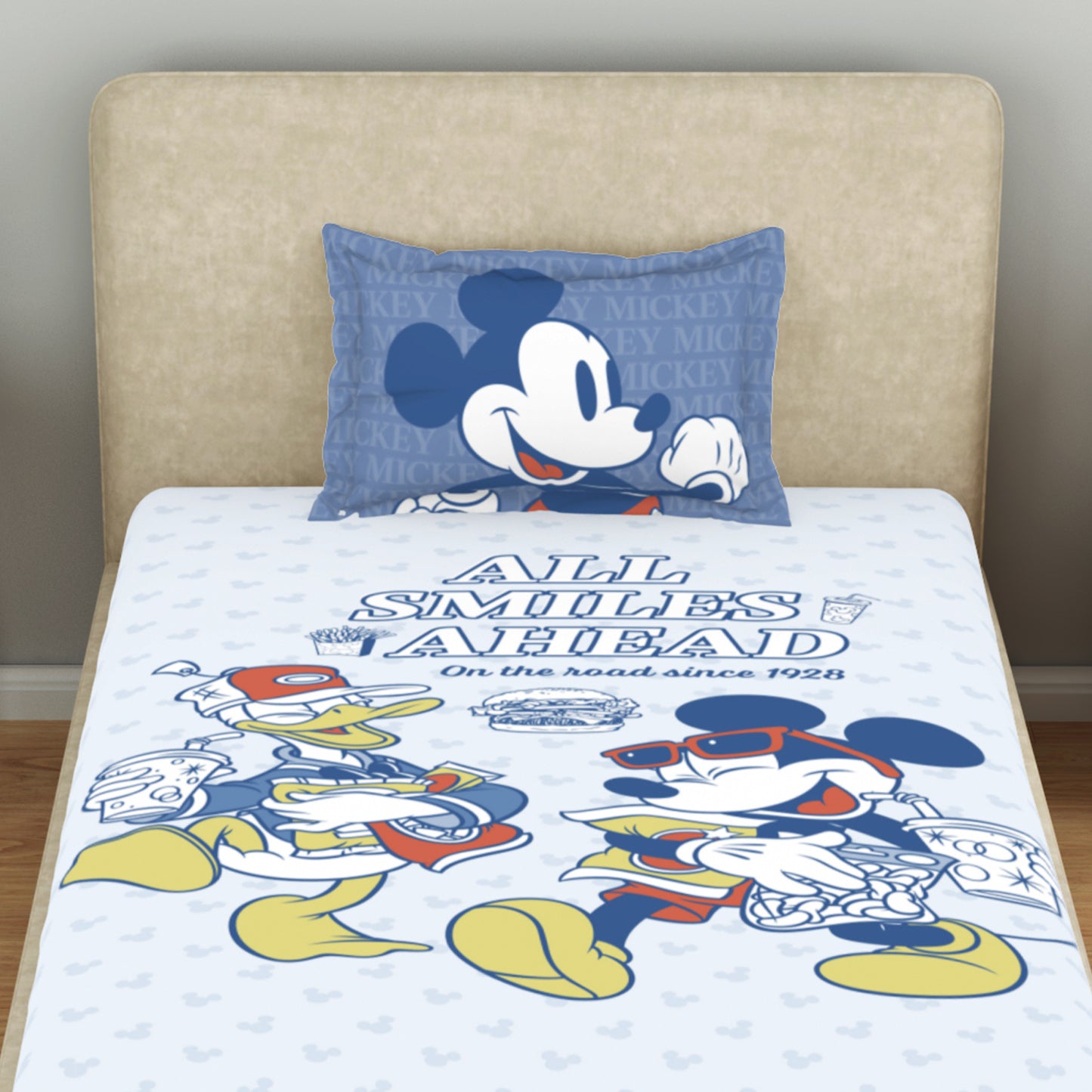 Kids 100 % Cotton Single Bedsheet, 132 TC, Character, Light Blue