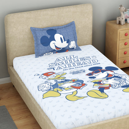Kids 100 % Cotton Single Bedsheet, 132 TC, Character, Light Blue