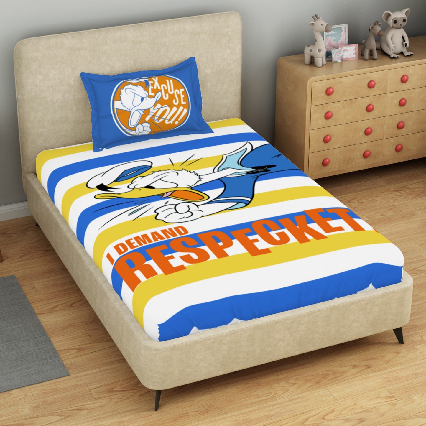 Kids 100 % Cotton Single Bedsheet, 132 TC, Character, Blue